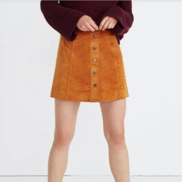 Madewell Dresses & Skirts - Madewell | Cognac Brown Velveteen Snap Front Mini A-Line Skirt Size 2